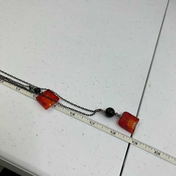 Red Glass Bead‎ Necklace Layered Multi Strand Black Art Beaded Ombre Chain - Picture 8 of 8